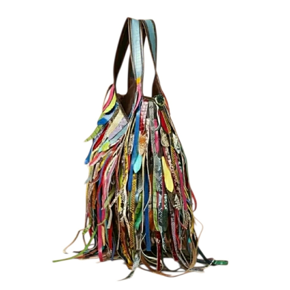 Boho Artisan Multicolor Fringe Hobo Bag • NWT • Festival Statement Piece - Picture 3 of 6